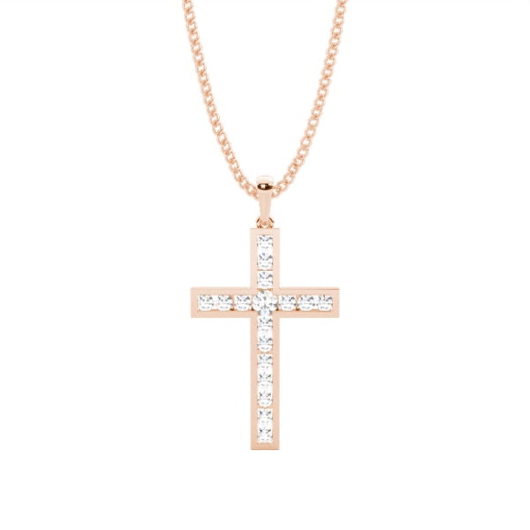 Natural Diamond cross pendant with 18k chain