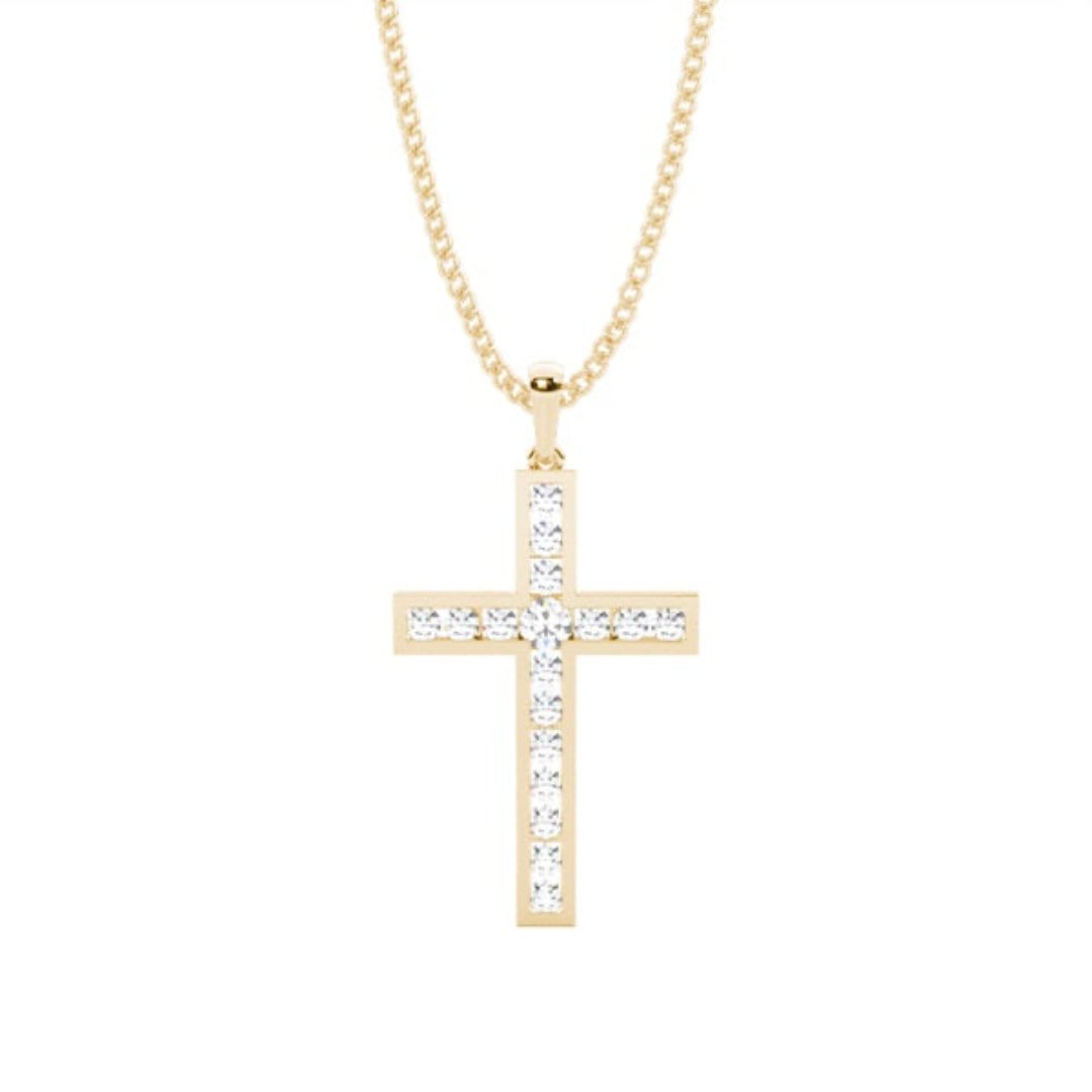 Natural Diamond cross pendant with 18k chain
