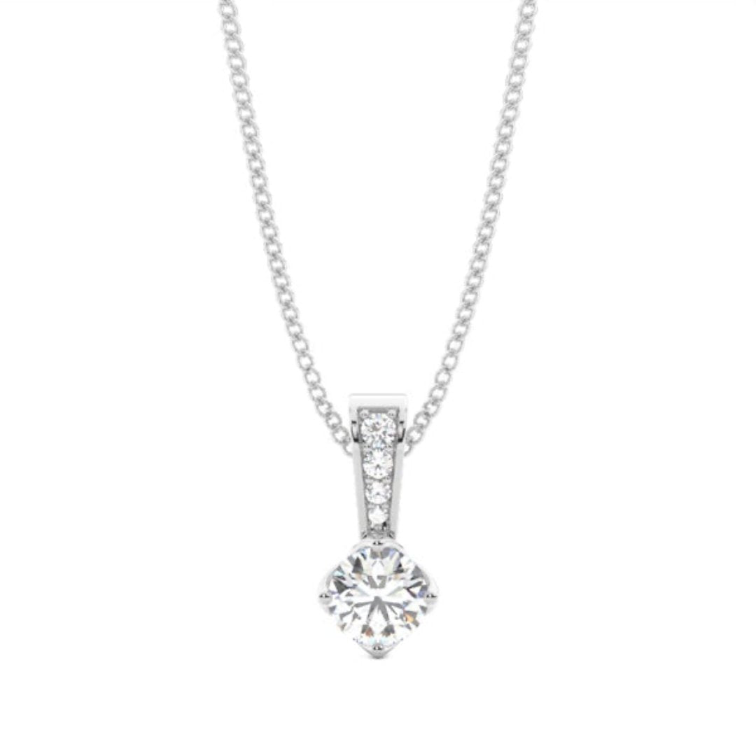 Solitarie diamond pendant with diamond loop and chain
