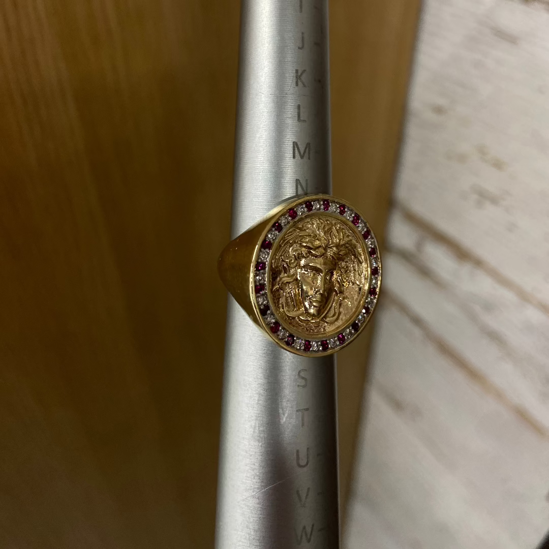 Medusa ring with diamonds and rubies