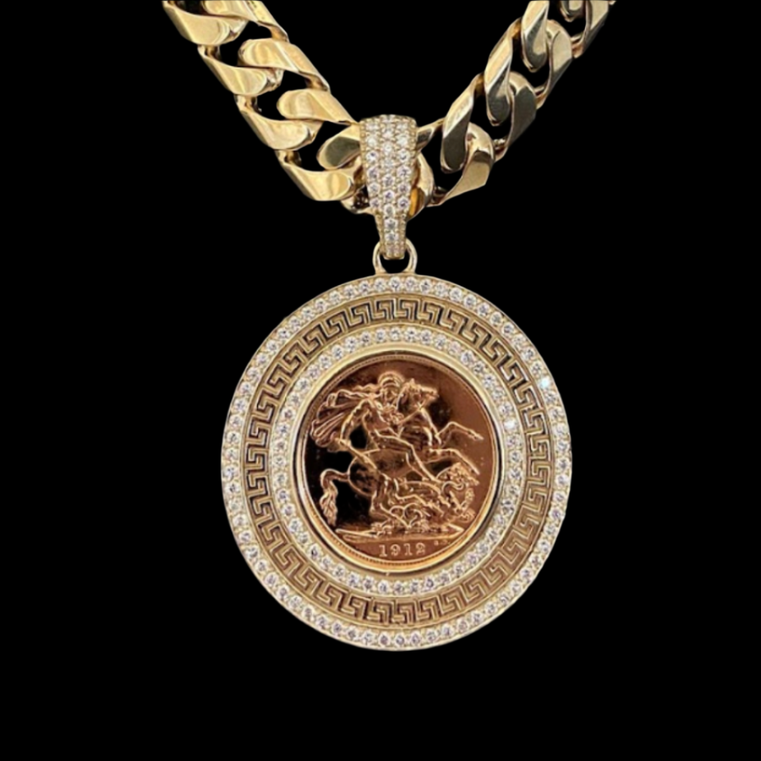 22k Full sovereign double row Dimond pendant with greek design